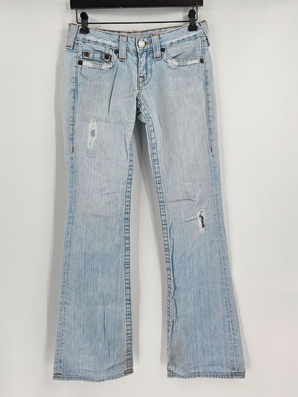 True Religion Bobby Bootcut Jeans Women's 27 Made in USA Light Wash Distressed